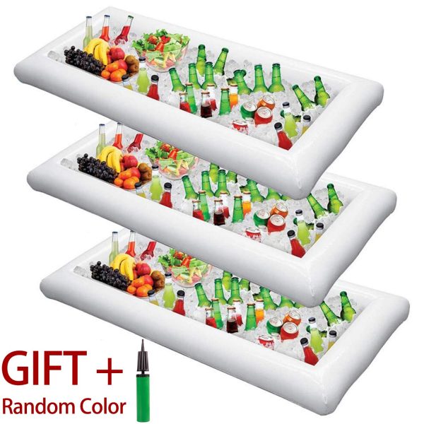 Inflatable Serving Bar Salad Ice Tray Food Drink Containers - BBQ Picnic Pool Party Supplies Buffet Luau Cooler,with a drain plug
