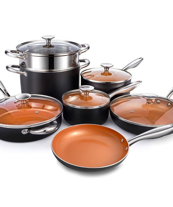 MICHELANGELO Copper Pots and Pans Set Nonstick 12 Piece, Ultra Nonstick Copper Cookware Set with Ceramic Titanium Coating, Ceramic Pots and Pans Set Nonstick, Ceramic Cookware Set, OVEN Safe - 12 Pcs
