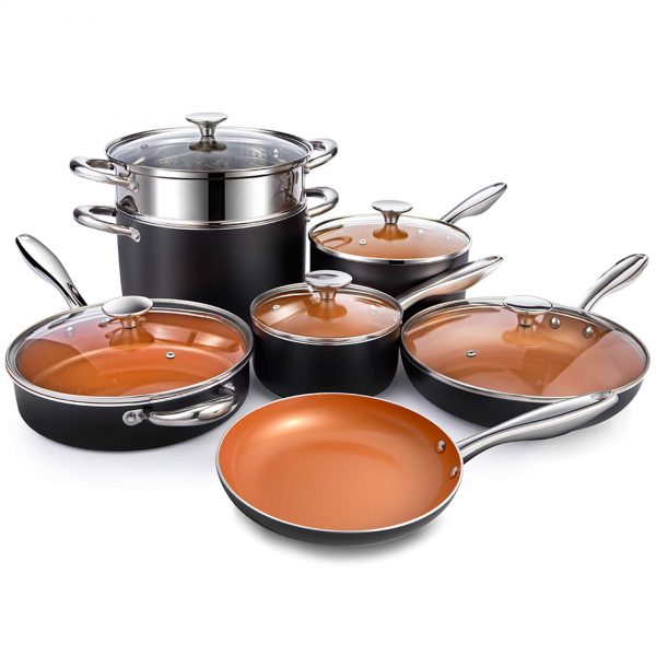 MICHELANGELO Copper Pots and Pans Set Nonstick 12 Piece, Ultra Nonstick Copper Cookware Set with Ceramic Titanium Coating, Ceramic Pots and Pans Set Nonstick, Ceramic Cookware Set, OVEN Safe - 12 Pcs