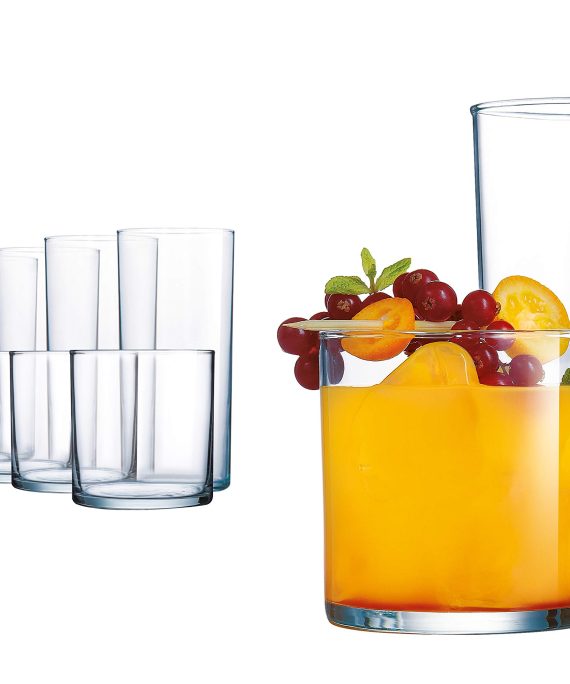 Elegant Drinking Glasses, 8 Highball Glasses (16oz) and 8 Rocks Glass (12oz), Set of 16 Durable Glass Cups — Lead-Free Clear Glassware Set
