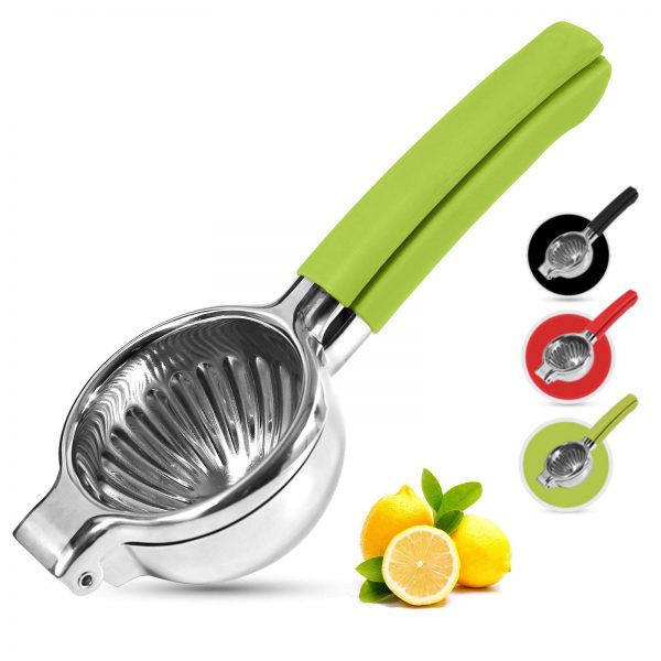 Playoos Lemon Squeezer Stainless Steel,Manual Fruit Juicer,3.35 Inch Large Bowl Citrus Press, Squeezer Juicer with Food Grade Green Silicone Handles,Large Hand Juicer Citrus Squeezer Lime Squeezer