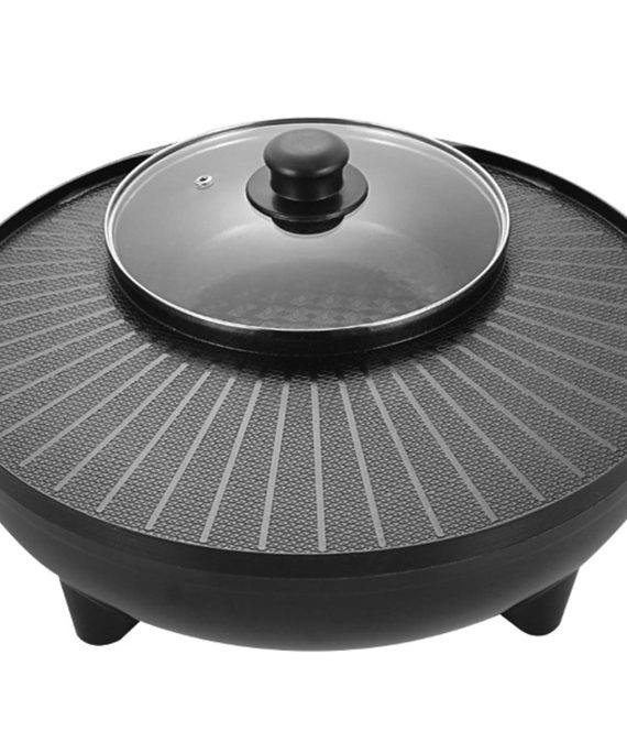 HAORANJIA 2 in 1 Electric Hot Pots, Shabu Korean BBQ Contact Grill Smokeless 110V Black