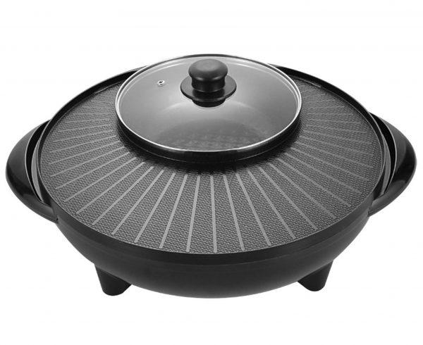 HAORANJIA 2 in 1 Electric Hot Pots, Shabu Korean BBQ Contact Grill Smokeless 110V Black