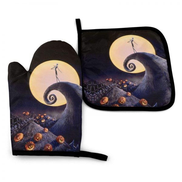 MSGUIDE The Nightmare Before Christmas Print Oven Mitts Pot Holders Set, Heat Resistant Kitchen Waterproof with Inner Cotton Layer for Cooking BBQ Baking