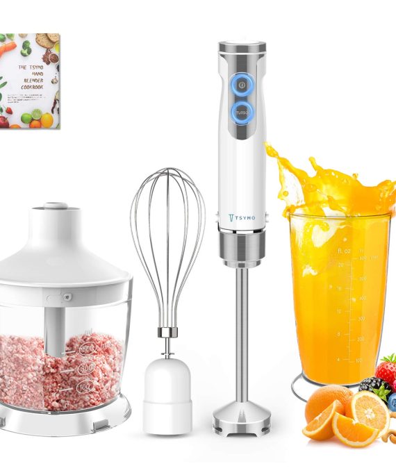 TSYMO 800W Hand Immersion Blender, 4-in-1 Hand Blender with 6-Speed+Turbo, 304 Stainless Steel Stick Blender, Mixing Cup, Food Chopper, Whisk Attachment for Smoothies, Puree Baby Food, BPA-Free