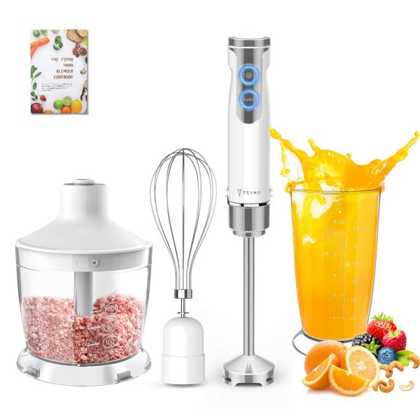 TSYMO 800W Hand Immersion Blender, 4-in-1 Hand Blender with 6-Speed+Turbo, 304 Stainless Steel Stick Blender, Mixing Cup, Food Chopper, Whisk Attachment for Smoothies, Puree Baby Food, BPA-Free