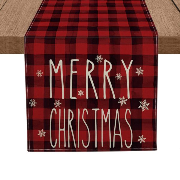 Artoid Mode Red and Black Buffalo Plaid Merry Christmas Snowflakes Table Runner, Seasonal Winter Xmas Holiday Tablecloth Kitchen Dining Table Linen for Indoor Outdoor Home Party Decor 13 x 72 Inch