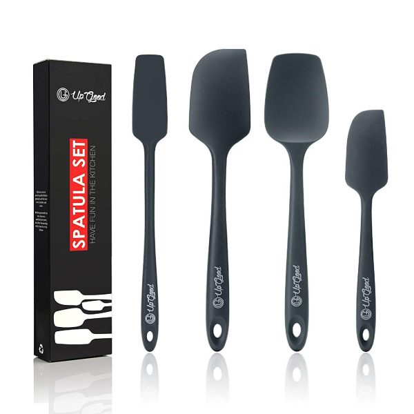 Silicone Spatula Set | 4 Versatile Tools Created for Cooking, Baking and Mixing | One Piece Design, Non-Stick & Heat Resistant | Strong Stainless Steel Core (UpGood Kitchen Utensils, Grey)