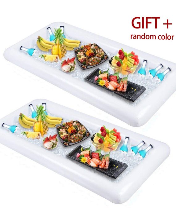 2 PCS Inflatable Serving/Salad Bar Tray Food Drink Holder - BBQ Picnic Pool Party Buffet Luau Cooler,with a drain plug