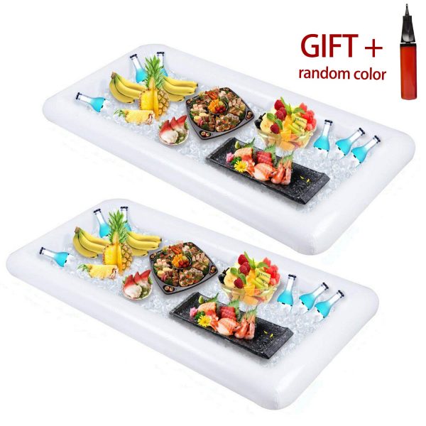 2 PCS Inflatable Serving/Salad Bar Tray Food Drink Holder - BBQ Picnic Pool Party Buffet Luau Cooler,with a drain plug