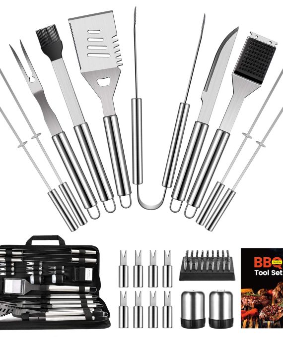 OlarHike BBQ Grill Accessories Set for Men, 22PCS Grilling Accessories Set, Stainless Steel BBQ Tools Gift Utensil with Spatula, Tongs, Skewers for Barbecue, Camping, Kitchen