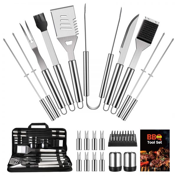 OlarHike BBQ Grill Accessories Set for Men, 22PCS Grilling Accessories Set, Stainless Steel BBQ Tools Gift Utensil with Spatula, Tongs, Skewers for Barbecue, Camping, Kitchen