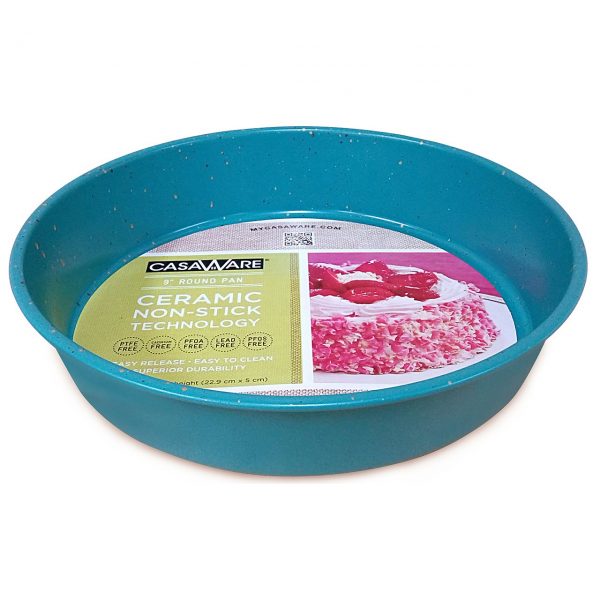 casaWare Ceramic Coated NonStick 9-Inch Round Pan, Blue Granite