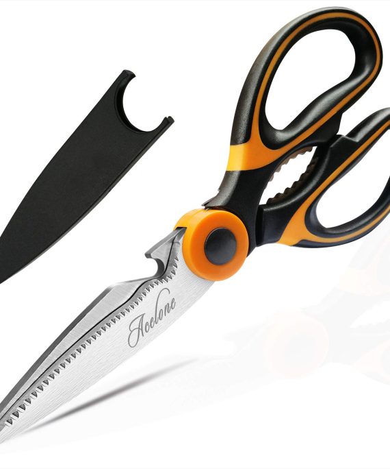 Kitchen Shears, Acelone Premium Heavy Duty Shears Ultra Sharp Stainless Steel Multi-function Kitchen Scissors for Chicken/Poultry/Fish/Meat/Vegetables/Herbs/BBQ… (Orange black)