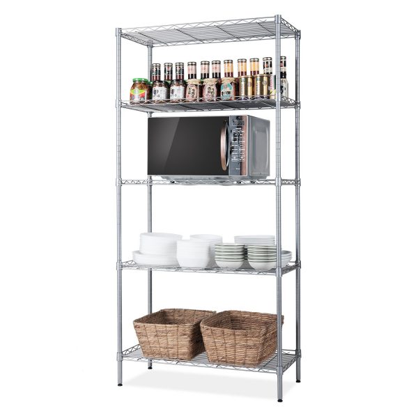 SINGAYE 5 Tier Storage Rack Wire Shelving Unit Storage Shelves Metal for Pantry Closet Kitchen Laundry 660Lbs Capacity 23.6" L x 14" W x 59.1" H Silver