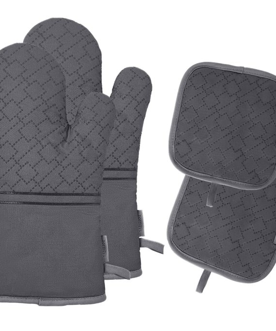 Tormays 4pcs Oven Mitts and Pot Holders Sets, 572 Heat Resistant Oven Glove, Soft Cotton Lining with Non-Slip Surface for Kitchen Baking BBQ Grilling