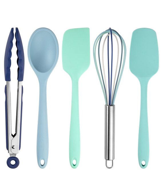 Cook with Color Silicone Cooking Utensils, 5 Pc Kitchen Utensil Set, Easy to Clean Silicone Kitchen Utensils, Cooking Utensils for Nonstick Cookware, Kitchen Gadgets Set (Ombre Blue)