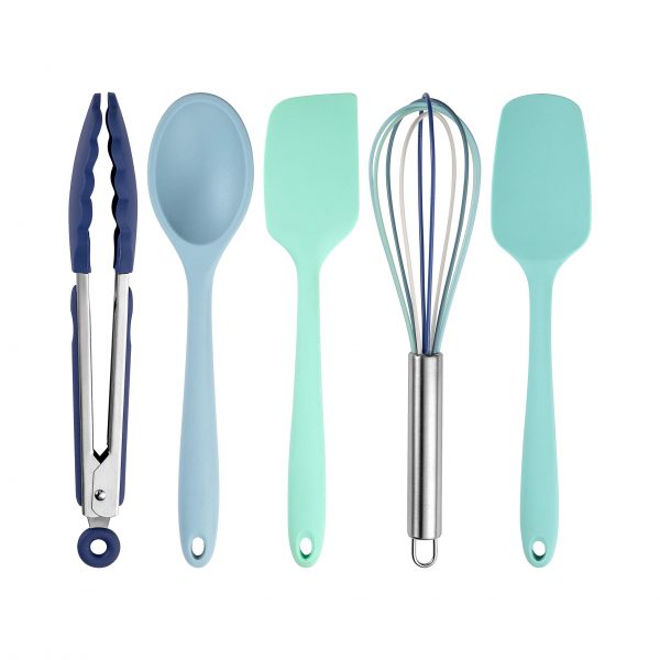 Cook with Color Silicone Cooking Utensils, 5 Pc Kitchen Utensil Set, Easy to Clean Silicone Kitchen Utensils, Cooking Utensils for Nonstick Cookware, Kitchen Gadgets Set (Ombre Blue)