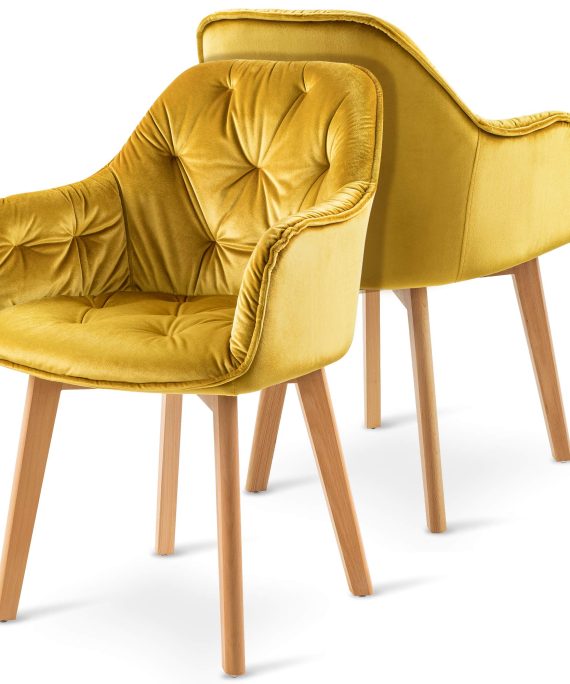 Ivinta Mid Century Velvet Dining Chairs for Dining Room Modern Tufted Accent Chair for Living Room Kitchen Bedroom Set of 2 (Yellow)
