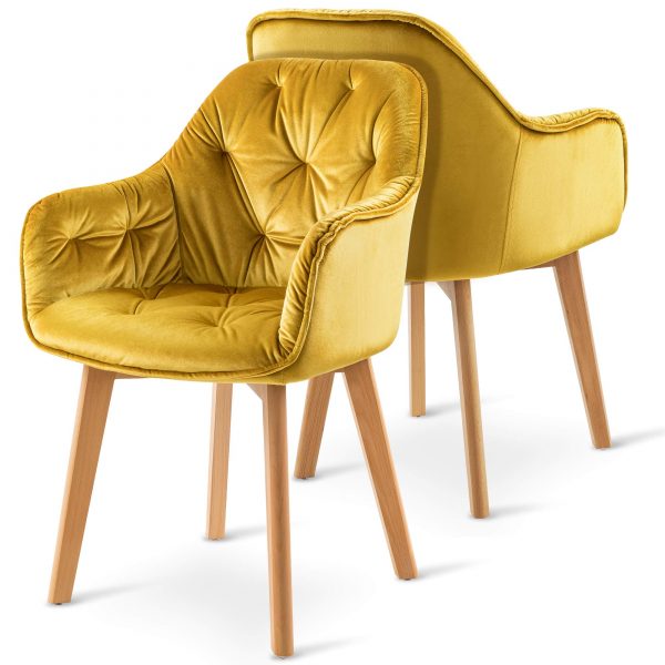 Ivinta Mid Century Velvet Dining Chairs for Dining Room Modern Tufted Accent Chair for Living Room Kitchen Bedroom Set of 2 (Yellow)