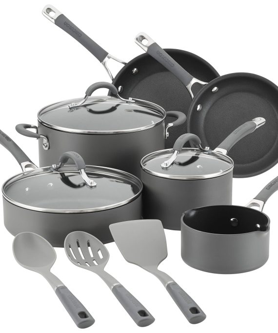 Circulon Radiance Hard Anodized Nonstick Cookware Pots and Pans Set, 12 Piece, Gray