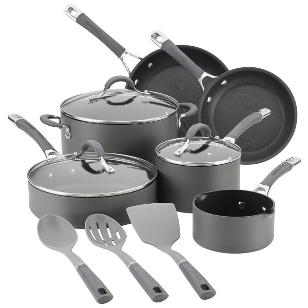 Circulon Radiance Hard Anodized Nonstick Cookware Pots and Pans Set, 12 Piece, Gray