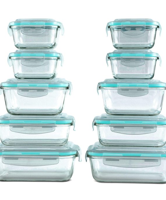 [20 Piece] Glass Food Storage Containers Set with Snap Lock Lids - Safe for Microwave, Oven, Dishwasher, Freezer - BPA Free - Airtight & Leakproof