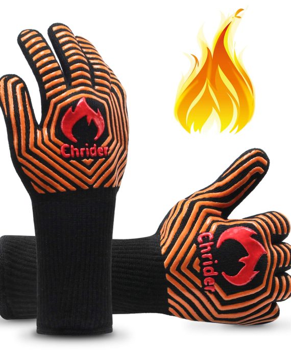 Chrider BBQ Gloves 1472°F Extreme Heat Resistant Grilling Gloves, 13" Silicone Non-Slip Oven Mitts for Grilling,Smoker,Barbeque,Kitchen Cooking - 1 Pair