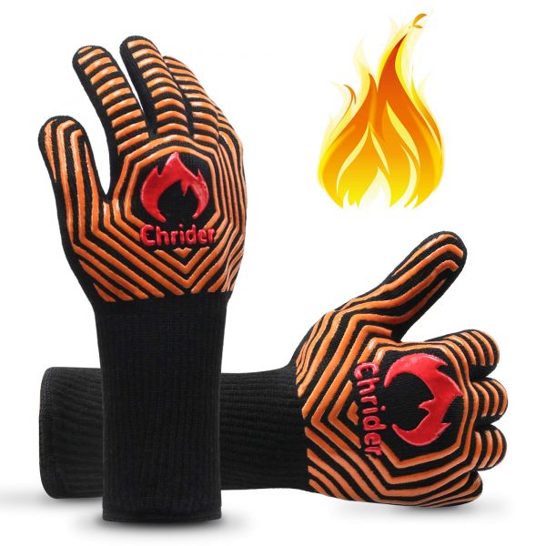 Chrider BBQ Gloves 1472°F Extreme Heat Resistant Grilling Gloves, 13" Silicone Non-Slip Oven Mitts for Grilling,Smoker,Barbeque,Kitchen Cooking - 1 Pair