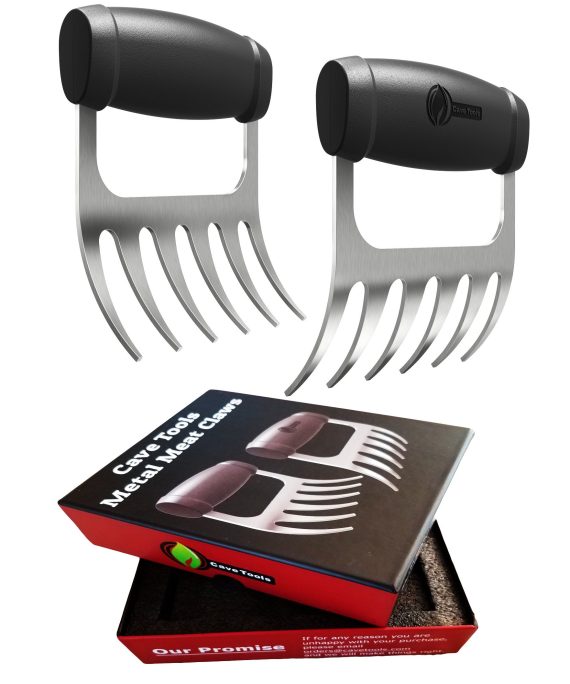 Cave Tools Meat Claws - Stainless Steel Pulled Pork SHREDDERS - BBQ Forks for Shredding Handling & Carving Food from Grill Smoker or Crock Pot - Metal Barbecue Slow Cooker Handler Accessories