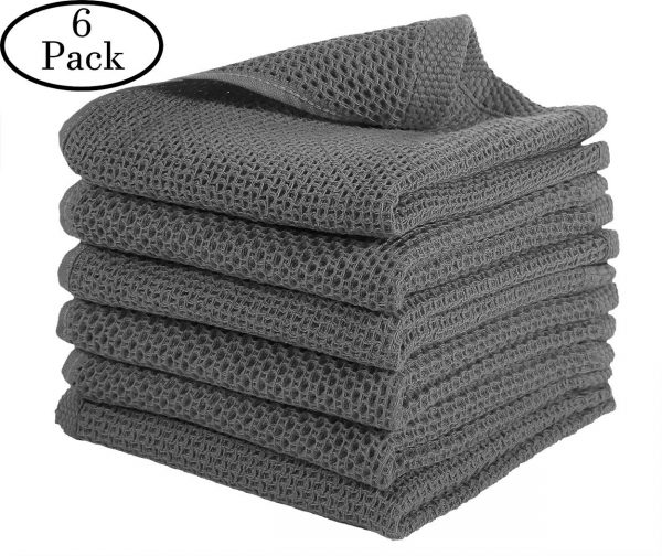 PLREOSEVNTE 100% Cotton Waffle Weave Kitchen Dish Cloths, Ultra Soft Absorbent Quick Drying Dish Towels (Grey, Dishcloth 13 in X 13 in)