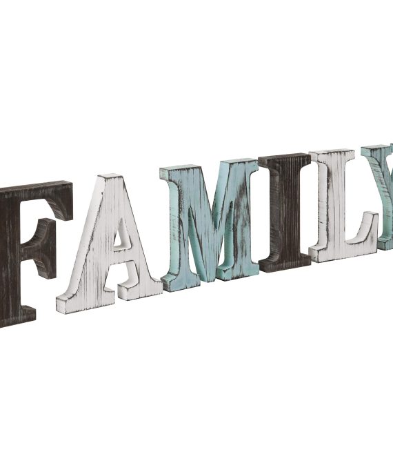 MyGift Rustic Multicolor Wood Tabletop Family Letters Sign