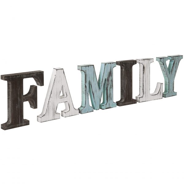MyGift Rustic Multicolor Wood Tabletop Family Letters Sign