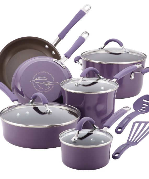 Rachael Ray Cucina Nonstick Cookware Pots and Pans Set, 12 Piece, Lavender