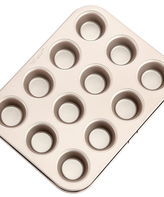 CHEFMADE Mini Muffin Pan, 12-Cavity Non-Stick Mini Cupcake Pan Bakeware for Oven Baking (Champagne Gold)