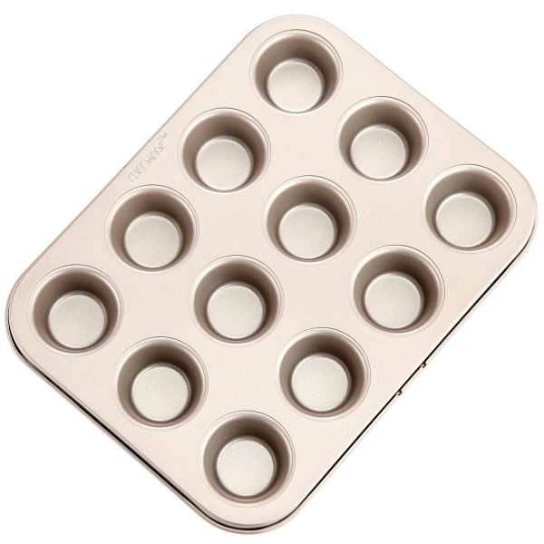 CHEFMADE Mini Muffin Pan, 12-Cavity Non-Stick Mini Cupcake Pan Bakeware for Oven Baking (Champagne Gold)