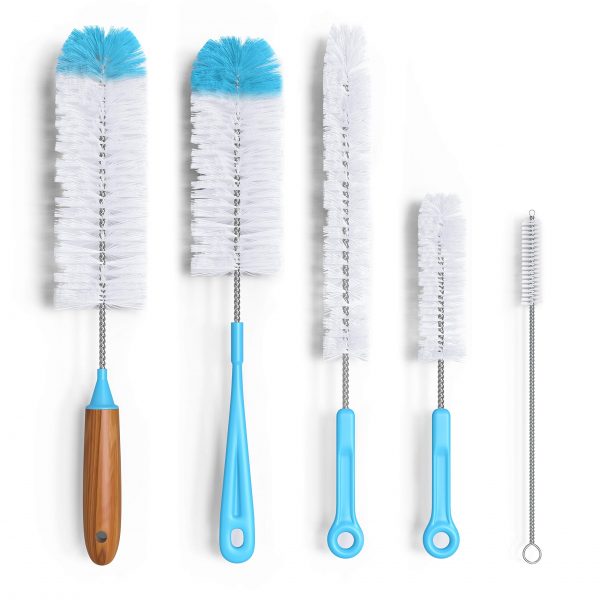 Bottle Brush Cleaner 5 Pack - Long Water Bottle and Straw Cleaning Brush - Kitchen Wire Scrub Set for Washing, Wine Decanter, Baby, Kombucha, Pipes, Hydro Flask Tumbler, Sinks, Beer Brewing Supplies