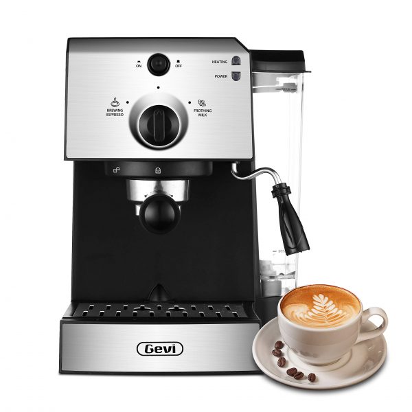 Gevi Espresso Machines 15 Bar Fast Heating Cappuccino Coffee Maker with Foaming Milk Frother Wand for Espresso, Latte Machiato, 1.25L Removable Water Tank, Double Temperature Control System, 1350W, Black/Silver.