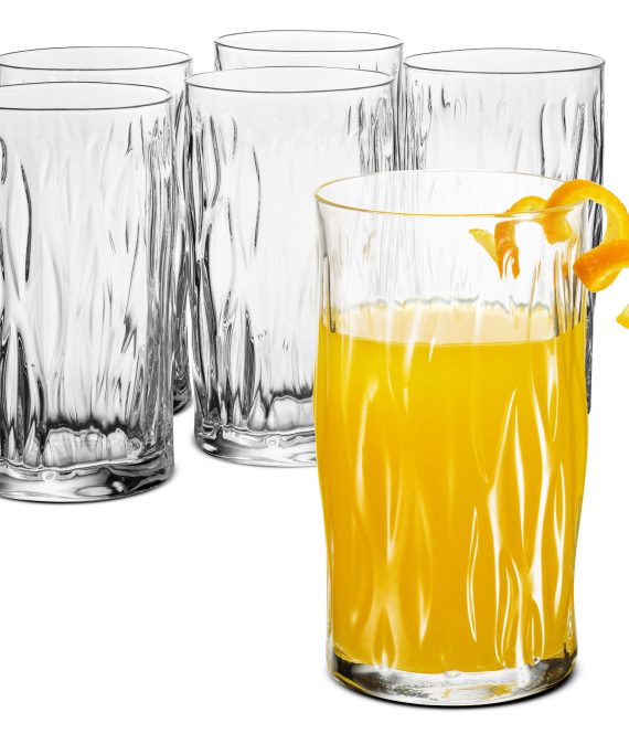 Bormioli Rocco WIND Italian Drinking Glasses, 16¼ Ounce Water Glass (6 Pack) Mojito Glasses, Bar Glass, Glass Cups for Water, Juice, Beer, Drinks, Whiskey, Highballs, Cocktails, Lead-Free Pint Glasses