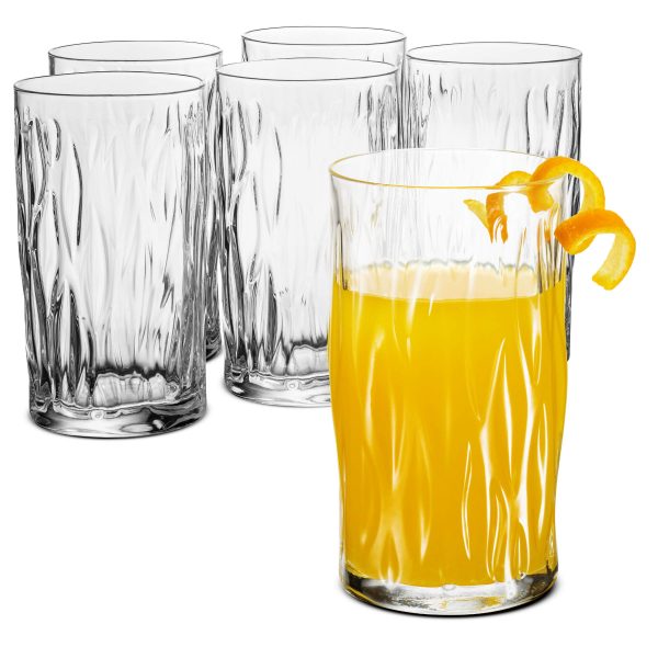 Bormioli Rocco WIND Italian Drinking Glasses, 16¼ Ounce Water Glass (6 Pack) Mojito Glasses, Bar Glass, Glass Cups for Water, Juice, Beer, Drinks, Whiskey, Highballs, Cocktails, Lead-Free Pint Glasses