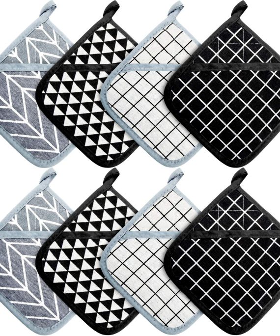 Large Cotton Pot Holders Oven Mitts Set Heat Resistant Pot Holders Square Pot Holder for Kitchen (8)