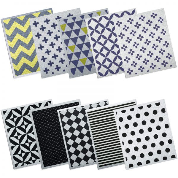 Swedish Dishcloths Reusable Sponge Cleaning Cloths Absorbent Geometric Pattern Dish Cloth Swedish Sponge Dishcloths for Kitchen Cleaning (10)