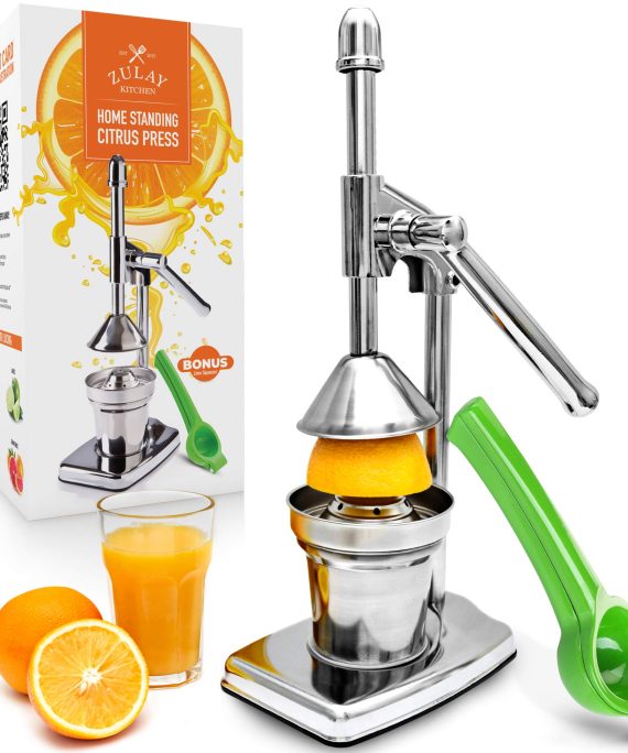 Zulay Citrus Juice Press - Small Orange Squeezer and Manual Juice Press with Bonus Metal Lime Squeezer, Premium Heavy Duty Mini Orange Juice Press, Lemon Squeezer & Lime Squeezer Stand