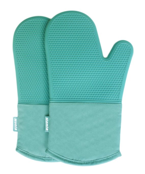 Honla Silicone Oven Mitts,Heat Resistant to 500 F,1 Pair of Non Slip Kitchen Oven Gloves for Cooking,Baking,Grilling,Barbecue Potholders,Teal