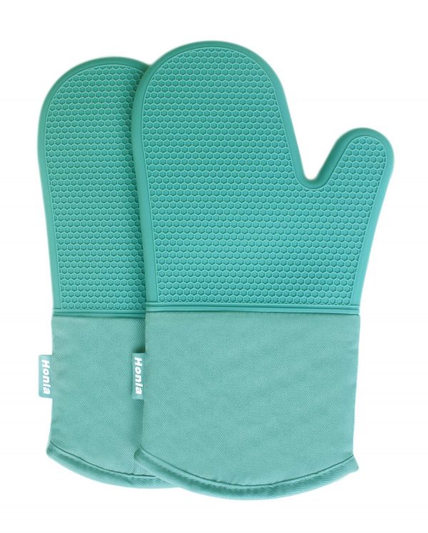 Honla Silicone Oven Mitts,Heat Resistant to 500 F,1 Pair of Non Slip Kitchen Oven Gloves for Cooking,Baking,Grilling,Barbecue Potholders,Teal