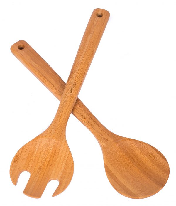 BirdRock Home 2 Piece Bamboo Spoon Set for Cooking and Serving Salad - Wood - Spork - Serveware - Kitchen and Dining