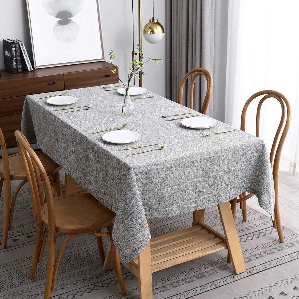 maxmill Flaxy Faux Linen Table Cloth with 2-Tone Slubby Texture Wrinkle Resistant Soft Tablecloth for Kitchen Dining Tabletop for Banquet Parties Rectangle 52 x 70 Inch Light Grey