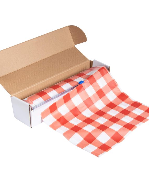 Red Plastic Tablecloth Roll - 98 Feet x 54 Inches Disposable Table Cover On a Roll with Self-Cutter Box Dispenser, Fits 4.5 Feet Wide Tables, Picnic, Indoor Outdoor Party Supplies, Red Gingham