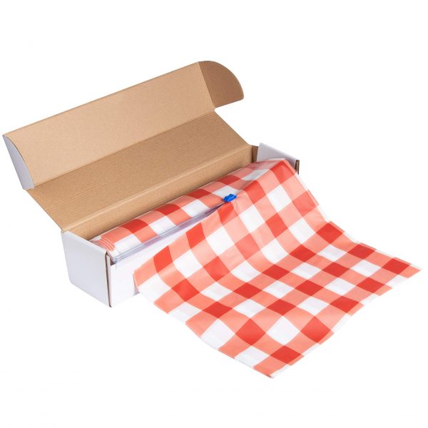 Red Plastic Tablecloth Roll - 98 Feet x 54 Inches Disposable Table Cover On a Roll with Self-Cutter Box Dispenser, Fits 4.5 Feet Wide Tables, Picnic, Indoor Outdoor Party Supplies, Red Gingham