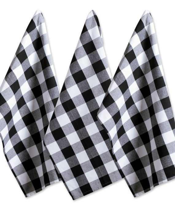 DII Cotton Buffalo Check Plaid Dish Towels, (20x30", Set of 3) Monogrammable Oversized Kitchen Towels for Drying, Cleaning, Cooking, & Baking - Black & White